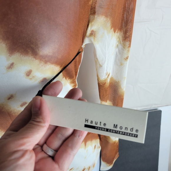 Haute Mode Mesh Brown White tie dye long sleeve top M - Picture 6 of 8